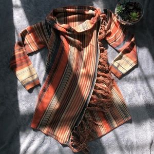 Orange brown blue and tan wrap cardigan M/L